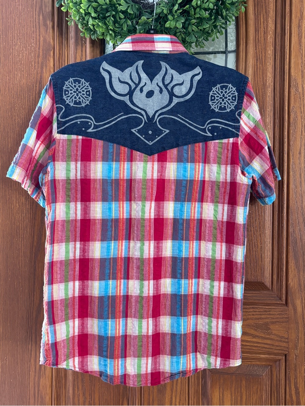 Vintage F.U.S.A.I. Jeans Western Snap Shirt Men’s L 90s Y2K Plaid Denim Rodeo - Picture 2 of 9